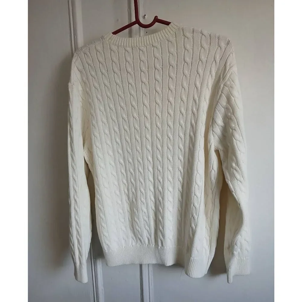Brandy Melville womens large sweater cable knit cotton preppy Academia ivory
